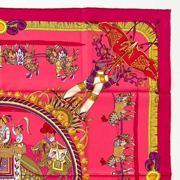 NWT Auth Hermès Carré 90 "Caparacons" in Fuchsia and Rose - Picture 8 of 10